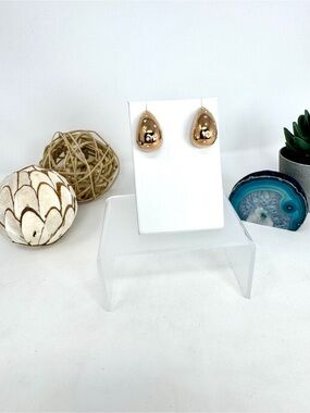 NWT Rose Gold Colored Teardrop Earrings With CZ Accents